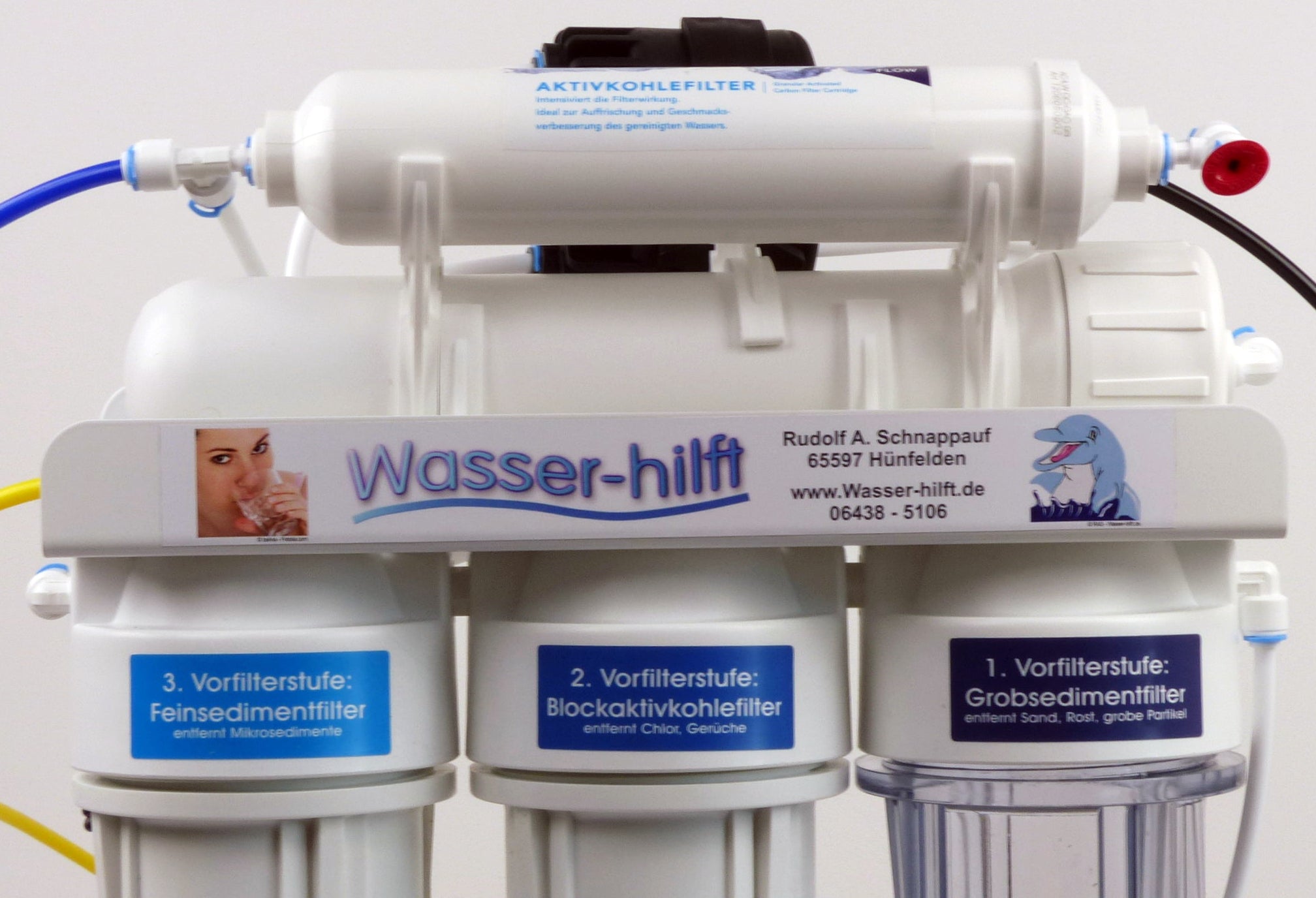 Die Wassersparende: 5‑stufige Osmose-Anlage mit Permeatpumpe und Tank ~  vital-RO-permeat-5m